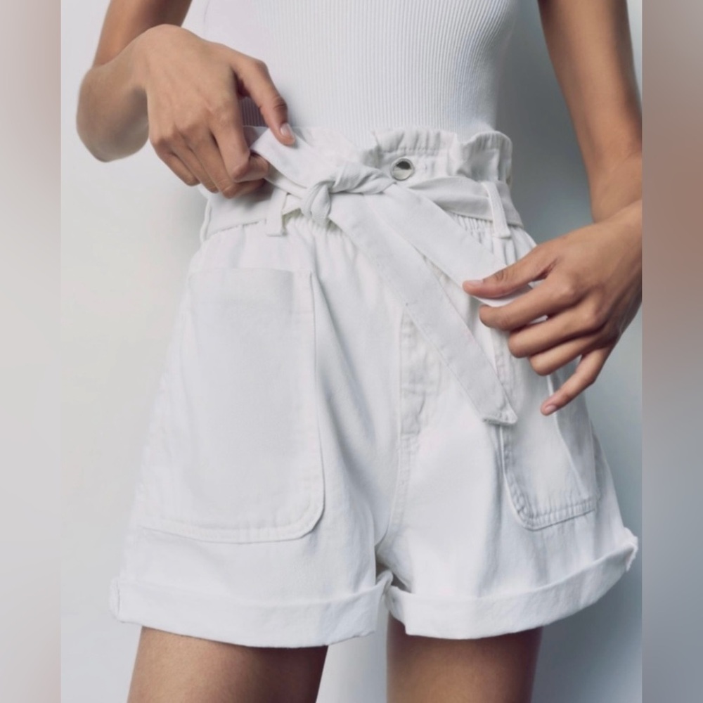 Zara White High-Waisted Women's Shorts - Picture 2 of 10